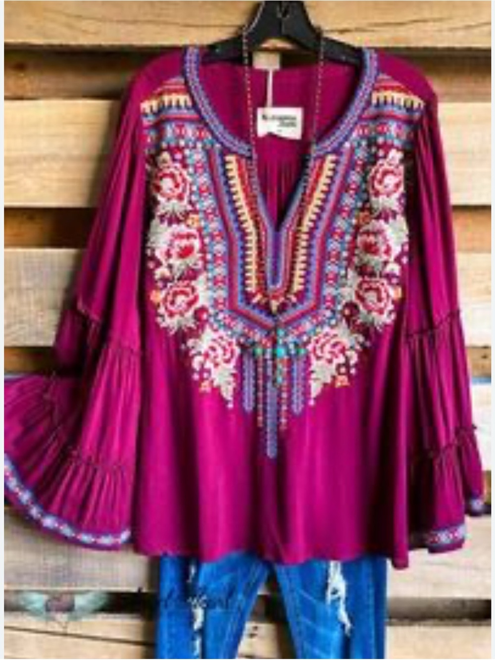 Savanna Jane Maroon Multi Colored Embroidered Small Tunic Top.          3467